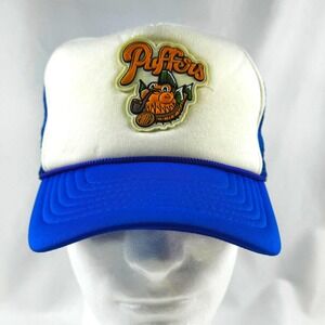 Trucker Hat Puffers Blue White 3D Rubber Puffer Fish Pipe Patch Snapback Cap